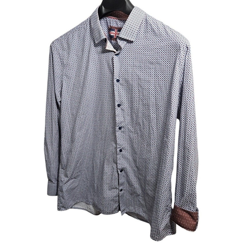 Soul of London Mens XXL Blue Red Geometric Circle Print Button Down Shirt 18.5